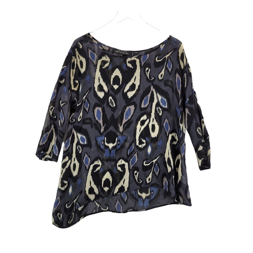 Rag & Bone Womens Silk Tunic Blouse Size XS‎ Paisley Oversized Asymmetrical Hem